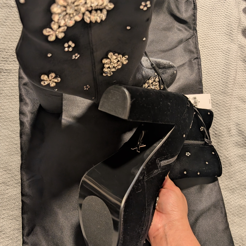 Black Embellished Heeled Boots